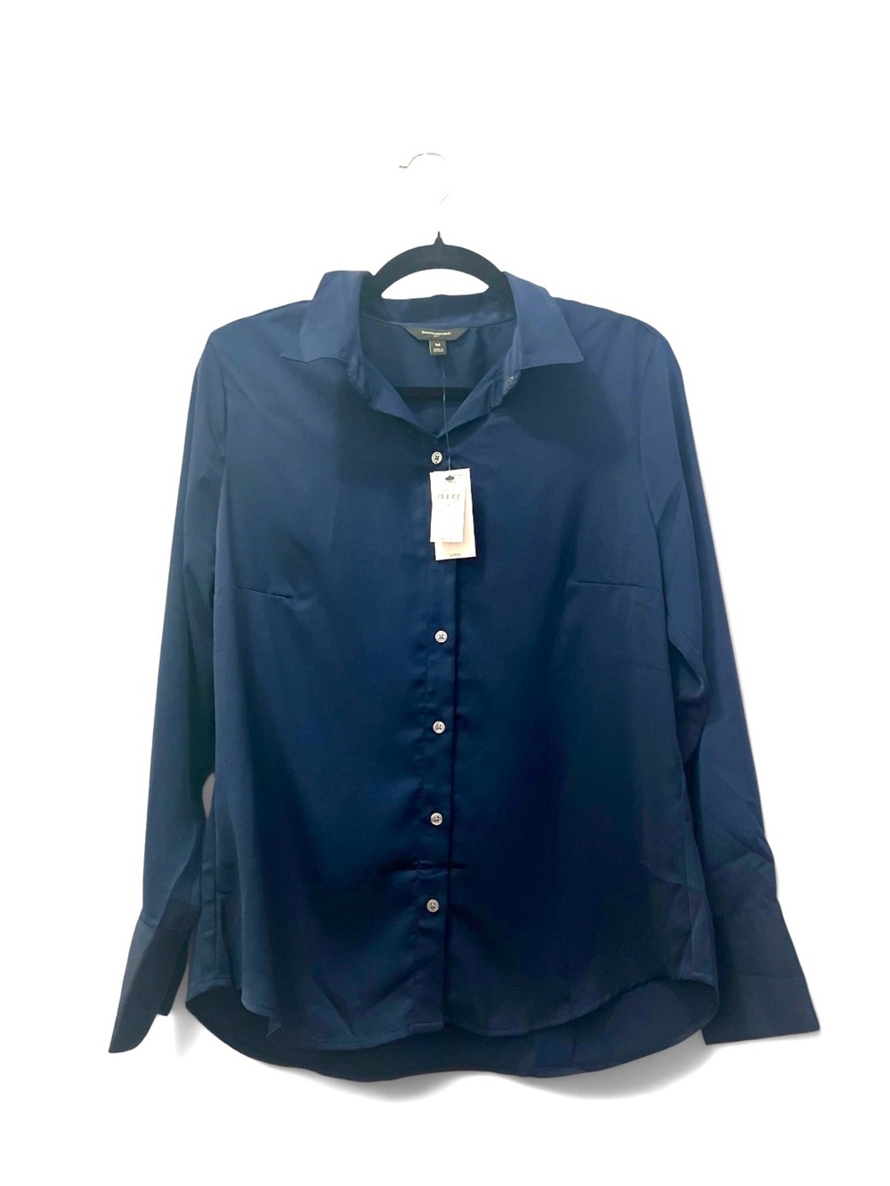 NWT Banana Republic Silky Classic Shirt Navy Blue Button-Down Long Sleeve Size M